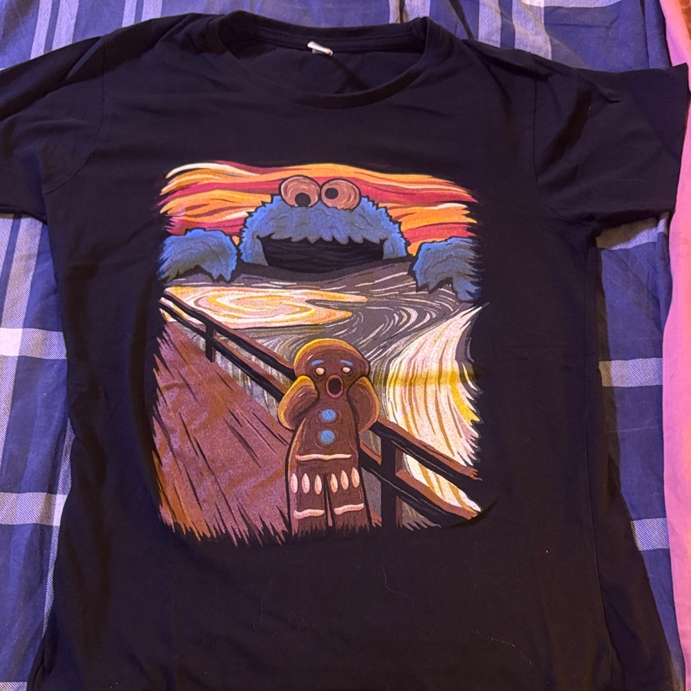 Black Graphic Short Sleeve Tee Cookie Monster